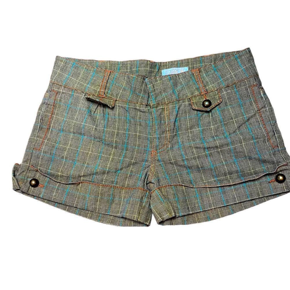 La ROK Brown Plaid Button Cuffed Shorts Size 8
